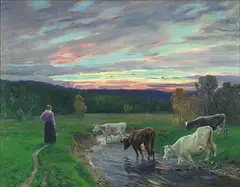 Christian Skredsvig, Etter solnedgang, Eggedal, 1896, Olje på lerret