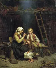 Adolph Tidemand, Bestemors fortelling, 1854, Olje på lerret
