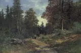 Philip Barlag, Bunadkledd kvinne i skogslandskap, Olje på lerret