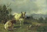 Anders Askevold, Fire kyr i landskap, 1885, Olje på lerret