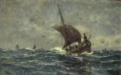 Gunnar Berg, Fembøring i storm, Olje på lerret, oppklebet på plate