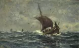 Gunnar Berg, Fembøring i storm, Olje på lerret, oppklebet på plate