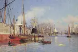 Johannes Grimelund, Havneparti, 1885, Olje på lerret
