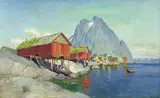 Johannes Grimelund, Fiskeboder Svolvær i Lofoten, 1893, Olje på lerret