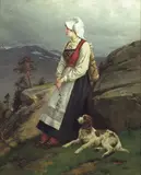Axel Ender, Ung bunadkledd kone med hund