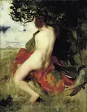 Eilif Peterssen, Jaktnymfe, 1875, Olje på plate