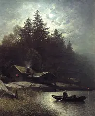 Sophus Jacobsen, Fisker i måneskinn, Olje på lerret