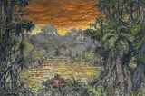Luis Alberto Acuña Tapias, Paisaje Selva tropical, 1987, Acrílico sobre madera