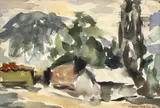 Marco Ospina, Paisaje sabanero, 1960, Acuarela sobre papel