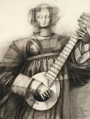 La mujer trovadora con cara de maniquí by David Manzur, 1980 -1982, Carboncillo sobre papel, sold Nov 2025