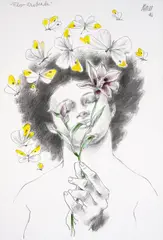 Enrique Grau, Flor asediada, 1996, Mixta sobre papel