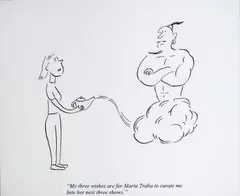 Artoon (My 3 wishes are for Marta Traba to curate me into her next three shows) by Pablo Helguera, 2022, Tinta sobre papel, sold Nov 2025