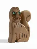 Hernando Tejada, [Gato], Madera tallada, alambre de cobre y botones de plástico