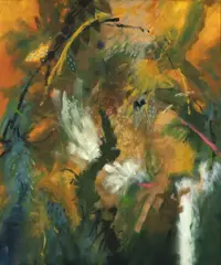 Carlos Jacanamijoy, Premonición de visita, 1995, Óleo sobre lienzo
