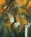 Carlos Jacanamijoy, Premonición de visita, 1995, Óleo sobre lienzo