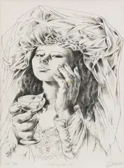 Enrique Grau, Novia que brinda, 1988, Litografía sobre papel, Ejemplar prueba de artista 15 de 30