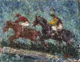 Andrés de Santa Maria, Carrera de caballos, ca. 1934, Óleo sobre madera