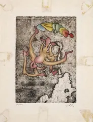 Mots desserre-freins (Las palabras sueltan frenos) by Roberto Matta, 1972, Punta seca, aguafuerte y aguatinta sobre papel japonés nacarado. Ejemplar 22 de 100, sold Sep 2024