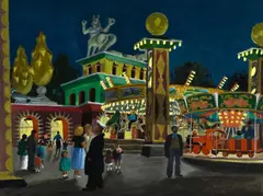 Clodagh Sparrow, Battersea Fairground By Night, pen and