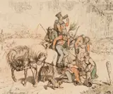 Nicolai Habbe, A Study Of Danish Soldiers On A Cart, watercolour and ink