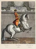 Dressage Scenes by Johann Elias Ridinger, engravings with later hand colouring, sold Apr 2019