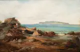 Edward Francis Drew Pritchard, Portland Island From The Beach At Sandsfoot Castle, Portland Bay, oil on canvas