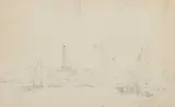 George Chinnery, Chinese Coastline With A Distant Pagoda, pencil on paper