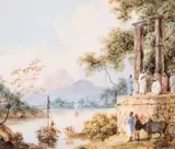 A Lakeside Scene In India by Sir Charles D'Oyly, 7th Baronet, watercolour, sold Apr 2019
