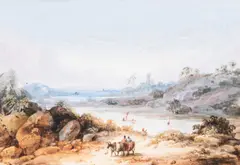 Sir Charles D'Oyly, 7th Baronet, A River Scene With Cowherds, Figures Fishing & Boating, watercolour