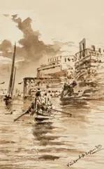 Vincenzo d'Esposito, Two Views Of The Grand Harbour, Malta, Ink and wash