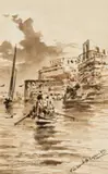 Vincenzo d'Esposito, Two Views Of The Grand Harbour, Malta, Ink and wash