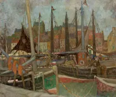 Madge Macbrayne, A Scottish Harbour, oil on canvas