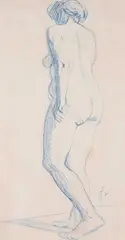 Félix Vallotton, A Sketch Of A Nude Lady In Profile, chalk
