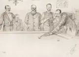 Christian Wilhelm Allers, Christian Wilhelm Allers(1857-1915) Gentlemen Playing Snooker, pencil