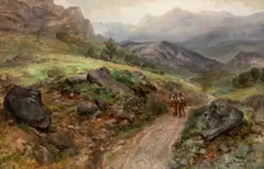 Samuel Lawson Booth, Farmers Walking Along A Mountain Road, oil on canvas