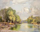 Harry Harvey Clarke, The River Usk, Brecon, oil on canvas