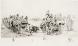 Auguste Brouet, Towards The Saints-Maries, etching of The Sardine Boats