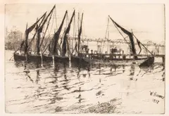 Walter Greaves, Coal Barges Unloading, etching Image