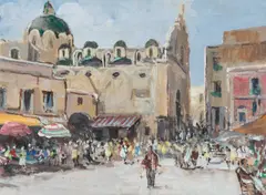 Capri - La Piazza by Luigi Bianchi, oil on canvas, sold Oct 2019