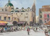 Luigi Bianchi, Capri - La Piazza, oil on canvas