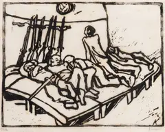 Der Wachtstube (The Watchtower) by Alfred Kunze, woodcut on Japan paper unframed, sold Oct 2019
