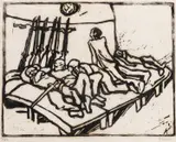 Alfred Kunze, Der Wachtstube (The Watchtower), woodcut on Japan paper unframed
