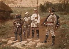 Vladimir Makovsky, Little Soldiers, pencil