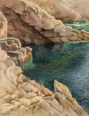 Ethel S. Cheeswright, Caves On Sark, watercolour Largest: