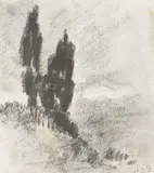 Hercules Brabazon Brabazon, Poplars, chalk by the same hand both