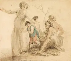 Thomas Stothard, A Countryside Meeting, watercolour over pen and ink