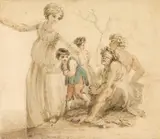Thomas Stothard, A Countryside Meeting, watercolour over pen and ink