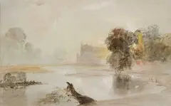 George Bryant Campion, Eton College Chapel At Sunrise, watercolour with white bodycolour