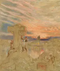William Shackleton, Carving The War Memorial: The Stoneyard At Putney Bridge, oil and gouache on board