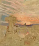William Shackleton, Carving The War Memorial: The Stoneyard At Putney Bridge, oil and gouache on board